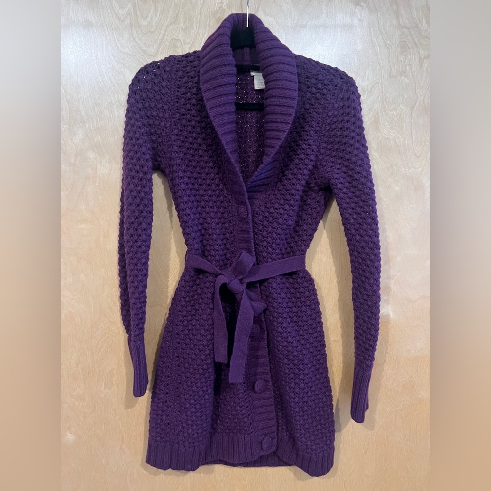 L.L. Bean Cozy Purple Wool Cardigan Small Long